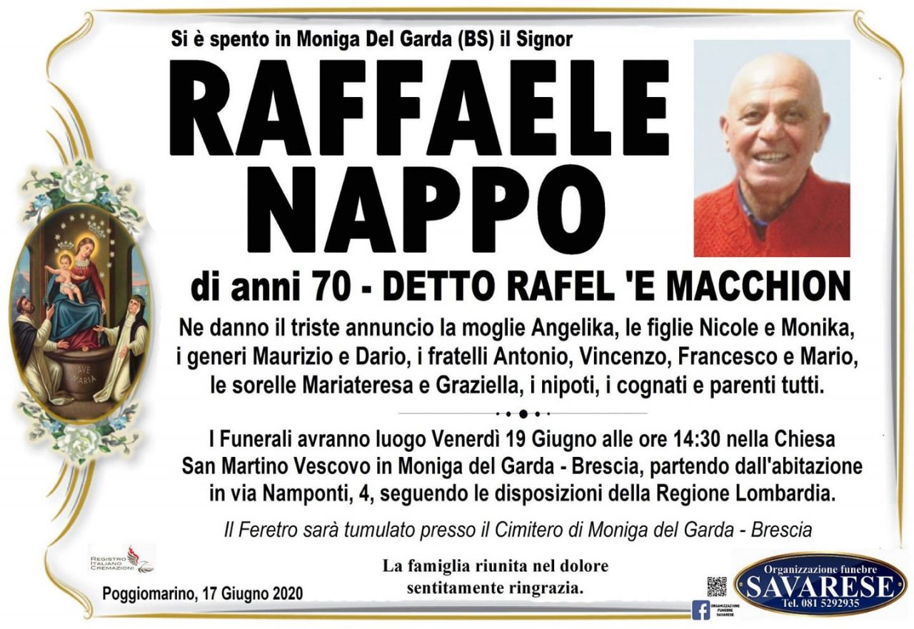 Moniga piange il ristoratore Raffaele Nappo