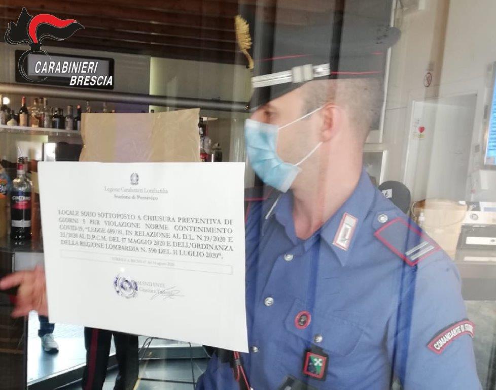 Violate le norme Covid: bar chiuso per 5 giorni e multa da 280 euro