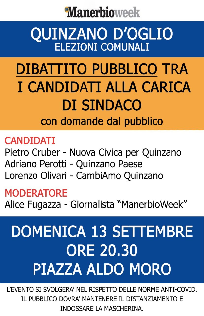 Quinzano al voto: domenica 13 settembre il dibattito fra i candidati