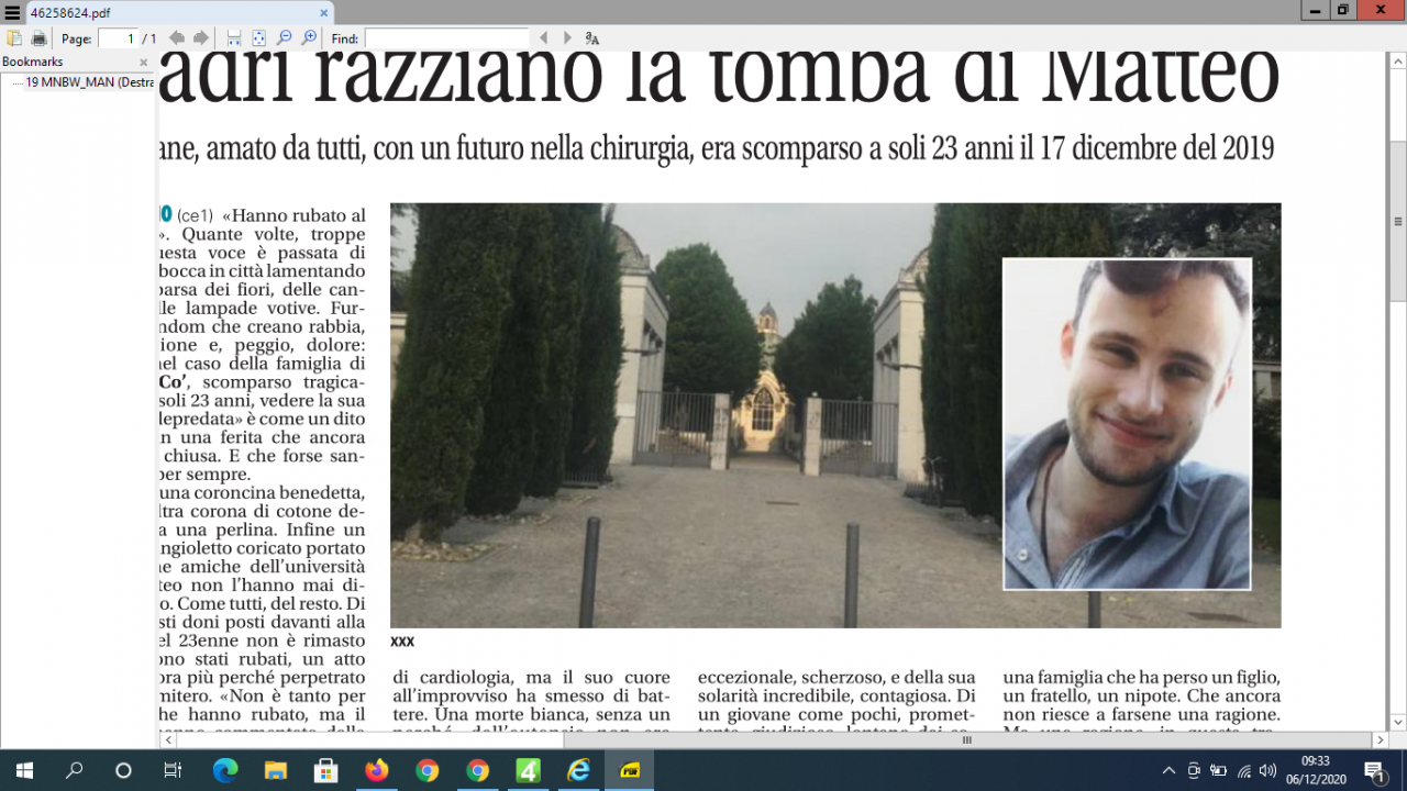 Furti al cimitero, nel mirino anche la tomba di Matteo