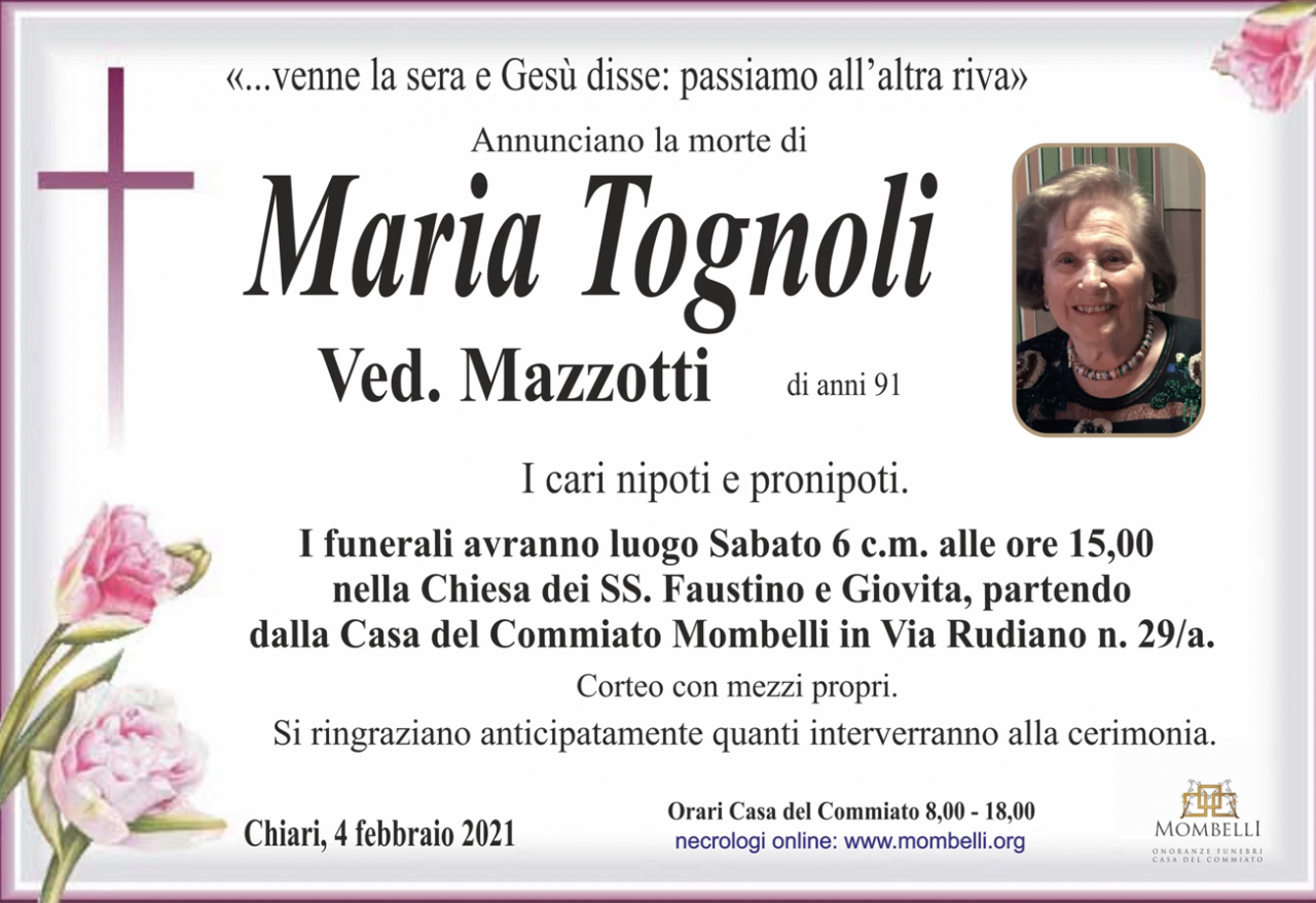 Addio a Maria Tognoli, presidente onoraria dell’Avis