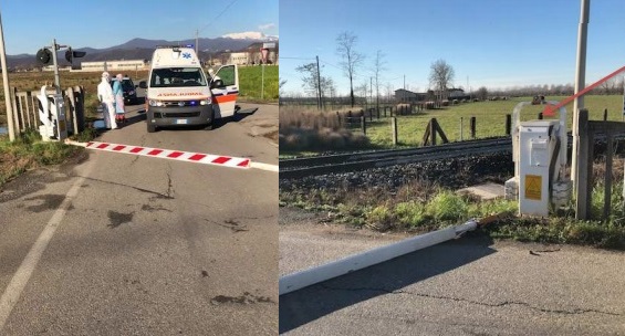 Al passaggio a livello gli cade addosso la sbarra: trauma cranico e facciale per un ciclista 82enne