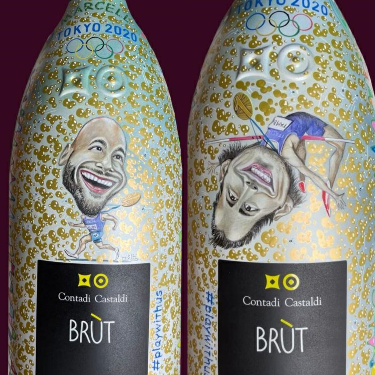 La firma dell’artista Giampaolo Belotti sugli Ori olimpici di Gimbo e Jacobs