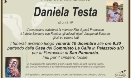 Altra triste perdita per la comunità di San Pancrazio in meno di 24 ore, Daniela Testa si è spenta a soli 49 anni