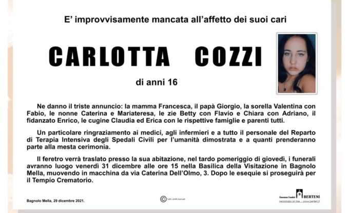 Bagnolo Mella sotto shock per la scomparsa della giovane Carlotta