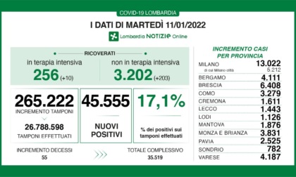 Covid: 6.408 nuovi contagiati nel Bresciano, 45.555 in Lombardia e 220.532 in Italia
