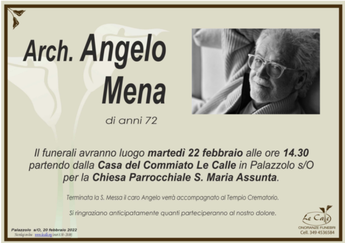 Si è spento l’architetto Angelo Mena, il cordoglio della comunità