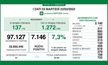 Covid: 893 nuovi contagiati nel Bresciano, 7.146 in Lombardia e 60.029 in Italia
