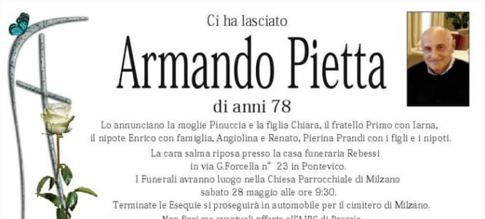 Lutto per la scomparsa dell’ex sindaco di Milzano