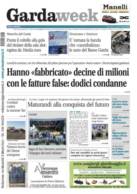Gardaweek è in edicola. La prima pagina versione bresciana