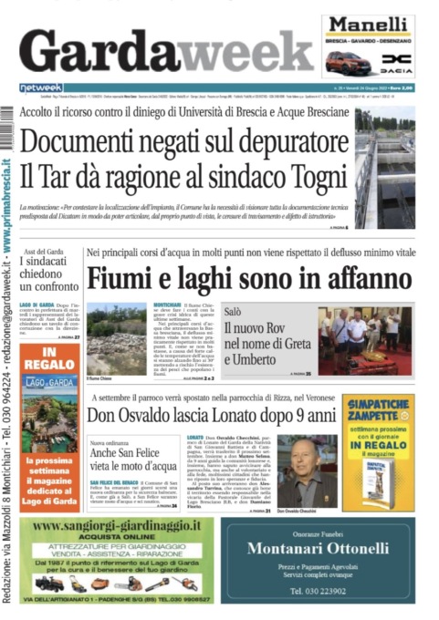 Gardaweek è in edicola. La prima pagina versione bresciana