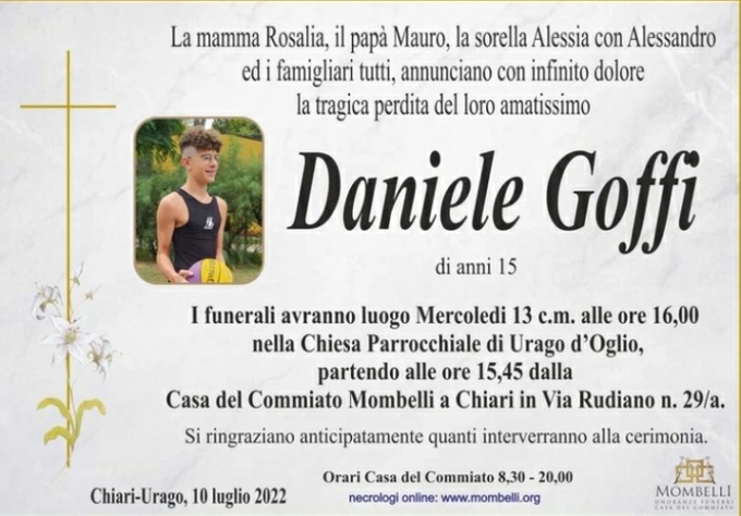 Incidente mortale di Urago d’Oglio, la vittima è il 15enne Daniele Goffi