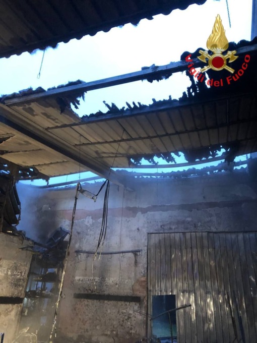 Prende fuoco un capannone, l’intervento dei Vigili del Fuoco