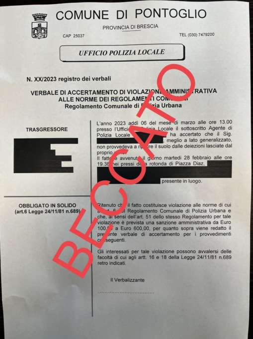 Multato il padrone che ha abbandonato gli escrementi del cane