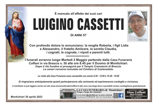 Cordoglio a Montichiari per la scomparsa di Luigino Cassetti
