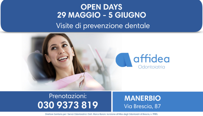 Open Days: il 29 maggio e il 5 giugno il Centro Odontoiatrico di Affidea Manerbio apre le porte alla prevenzione dentale