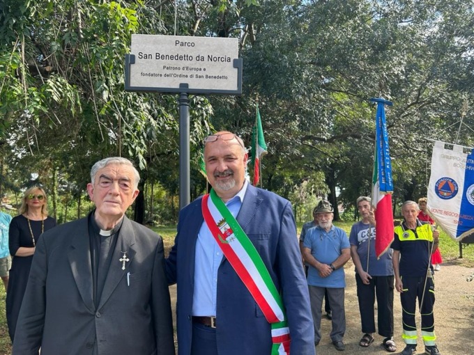 Rezzato: taglio del nastro al parco in onore di san Benedetto da Norcia