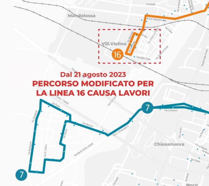 Linea 16: percorso modificato da oggi causa lavori