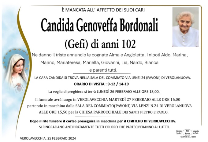 Addio a Gefi Bodonali, aveva 102 anni