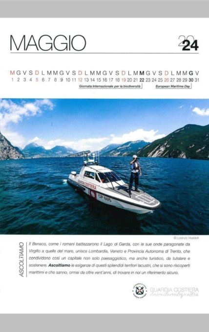 Calendario del Corpo delle Capitanerie di Porto: il mese di maggio ritrae la Motovedetta della Guardia di Costiera del Lago di Garda