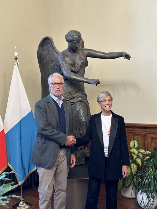 Giovanni Malagò, presidente del Coni, in visita a Palazzo Loggia