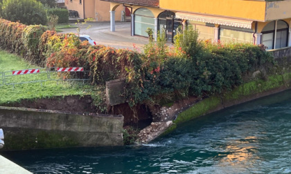 Palazzolo sull'Oglio, crolla l’argine del fiume, nel muro si apre uno squarcio