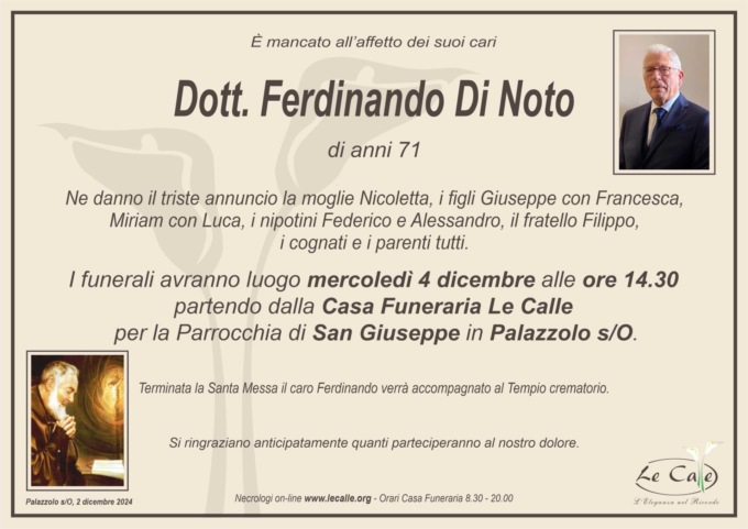 Addio a Ferdinando Di Noto, storico medico di famiglia e volontario dei Pensionati di Palazzolo sull’Oglio