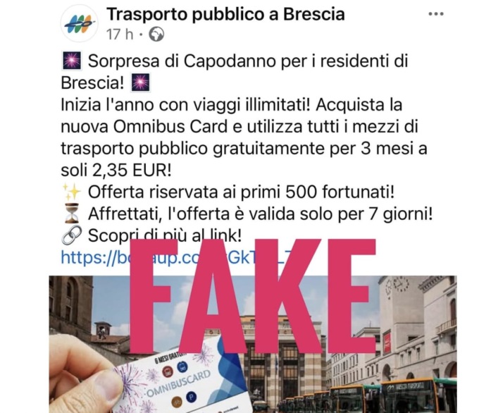 Falso profilo con il logo di Brescia Mobilità per promuovere false promozioni