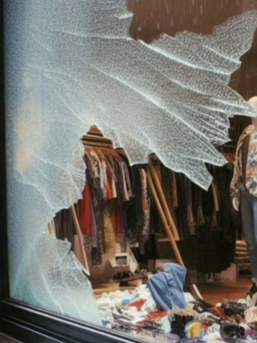 Colpo in un negozio di abbigliamento, ladro sfonda la vetrata con un tombino in ghisa