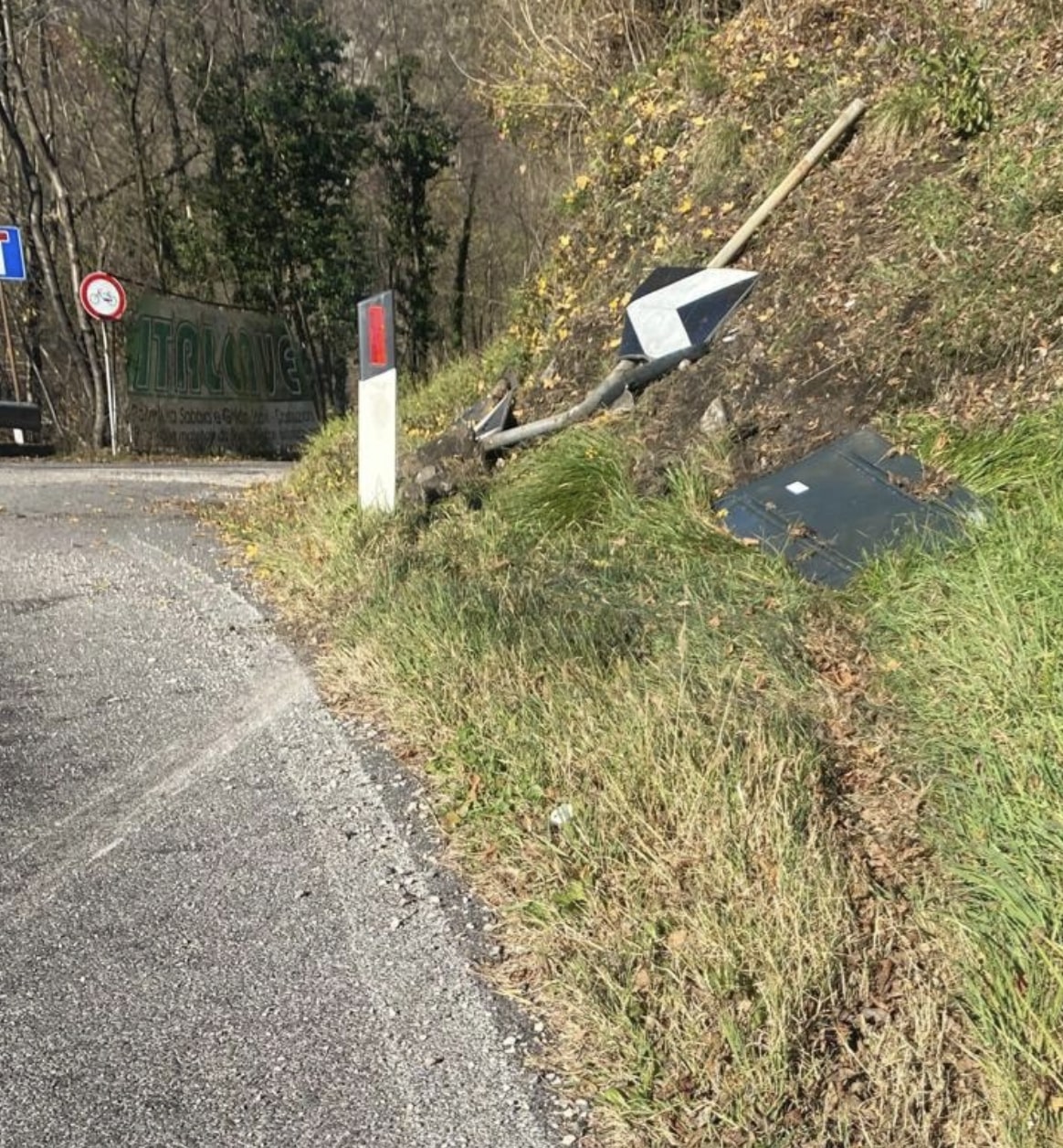 Perde il controllo dell’auto e abbatte i cartelli stradali, poi si dà alla fuga: ritrovato dalla Locale