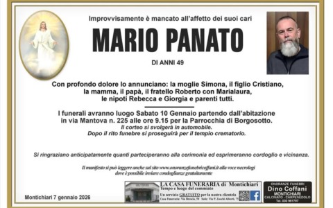 L’addio a Mario Panato, morto improvvisamente nel sonno: questa mattina l’ultimo saluto