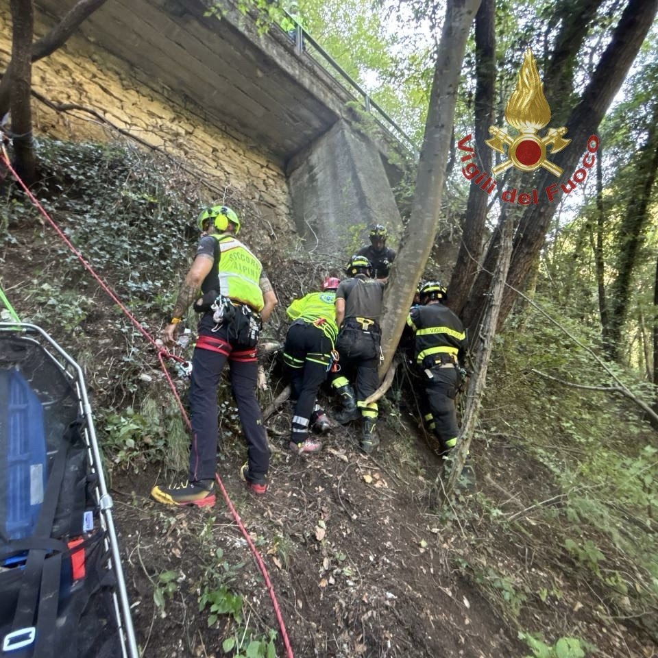 Sp38: motociclista precipita in una scarpata, intervengono i Vigili del Fuoco
